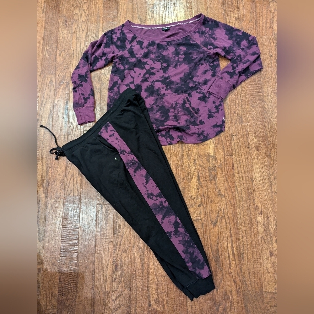 Torrid Active Sweatpants Size 2x & Active Sweatshirt 1x Black And Purple Tie Dye